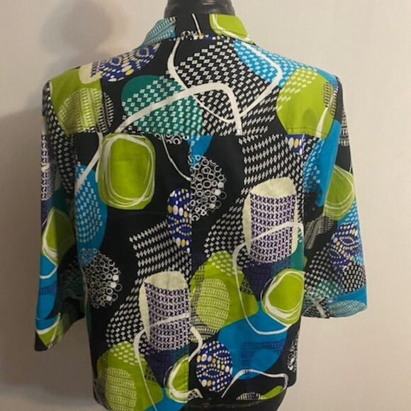 Peter Nygard Green/Black/Blue 3/4 sleeves open blazer, size 16 - Picture 3 of 5